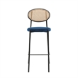 LeisureMod Euston Wicker Bar Stool with Black Metal Frame Set of 2 Navy Blue