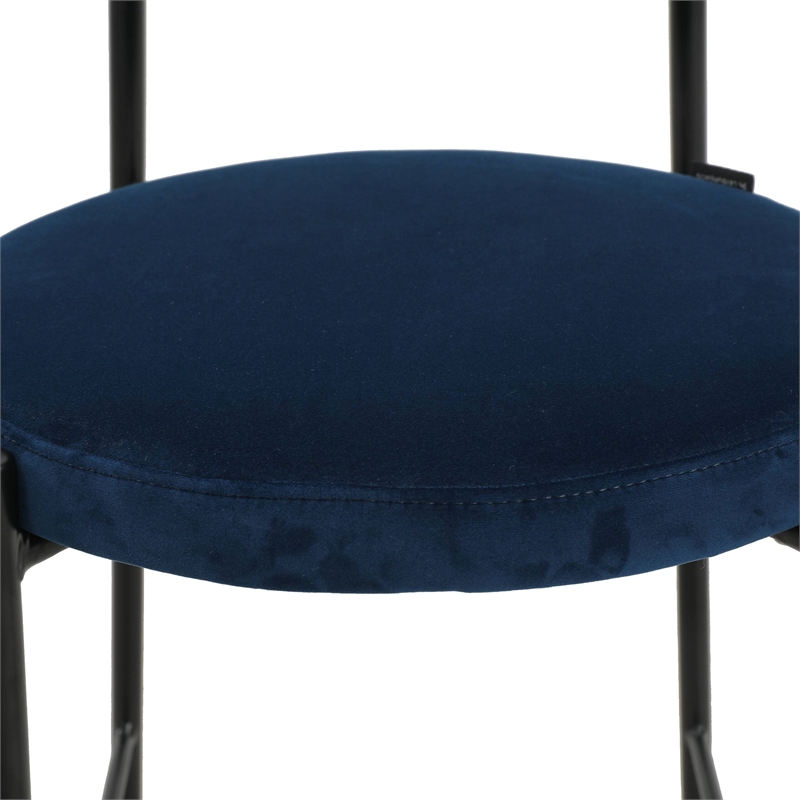 LeisureMod Euston Wicker Bar Stool with Black Metal Frame Set of 2 Navy Blue