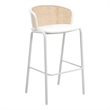 LeisureMod Ervilla Wicker Bar Stool with White Powder Coated Metal Frame White