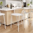 LeisureMod Ervilla Wicker Bar Stool with White Powder Coated Metal Frame White
