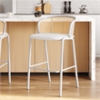 LeisureMod Ervilla Wicker Bar Stool with White Powder Coated Metal Frame White