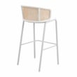 LeisureMod Ervilla Wicker Bar Stool with White Powder Coated Metal Frame White