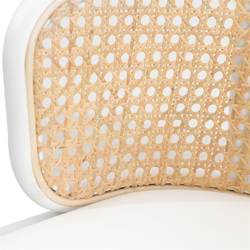 LeisureMod Ervilla Wicker Bar Stool with White Powder Coated Metal Frame White