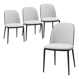 LeisureMod Tule Dining Chair with Velvet Seat Set of 4 Black/Platinum Blue