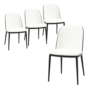 LeisureMod Tule Dining Chair with Leather Seat Set of 4 Black/White