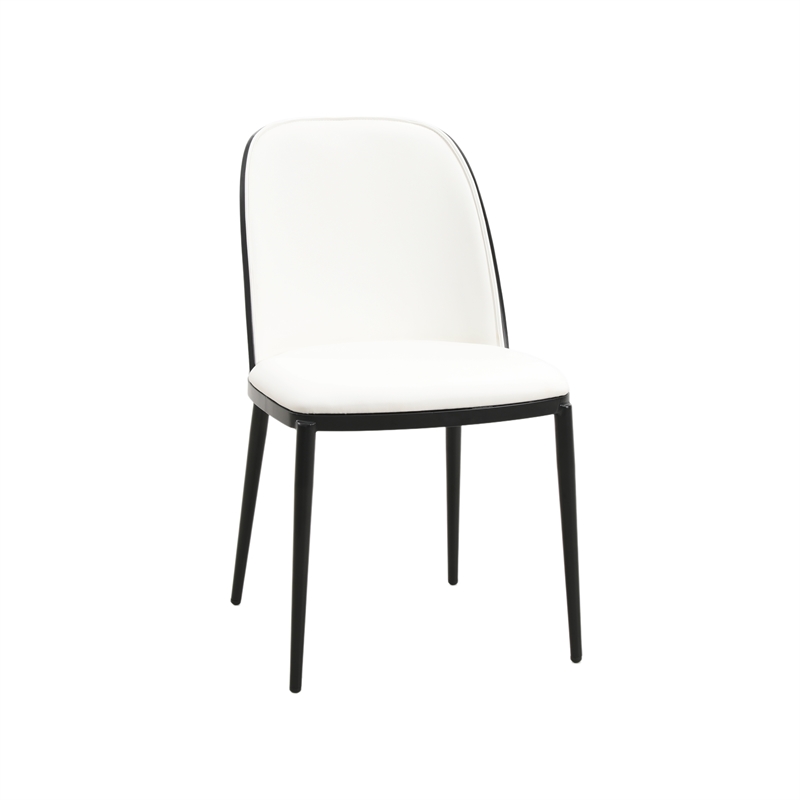 LeisureMod Tule Dining Chair with Leather Seat Set of 4 Black/White