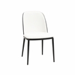 LeisureMod Tule Dining Chair with Leather Seat Set of 4 Black/White