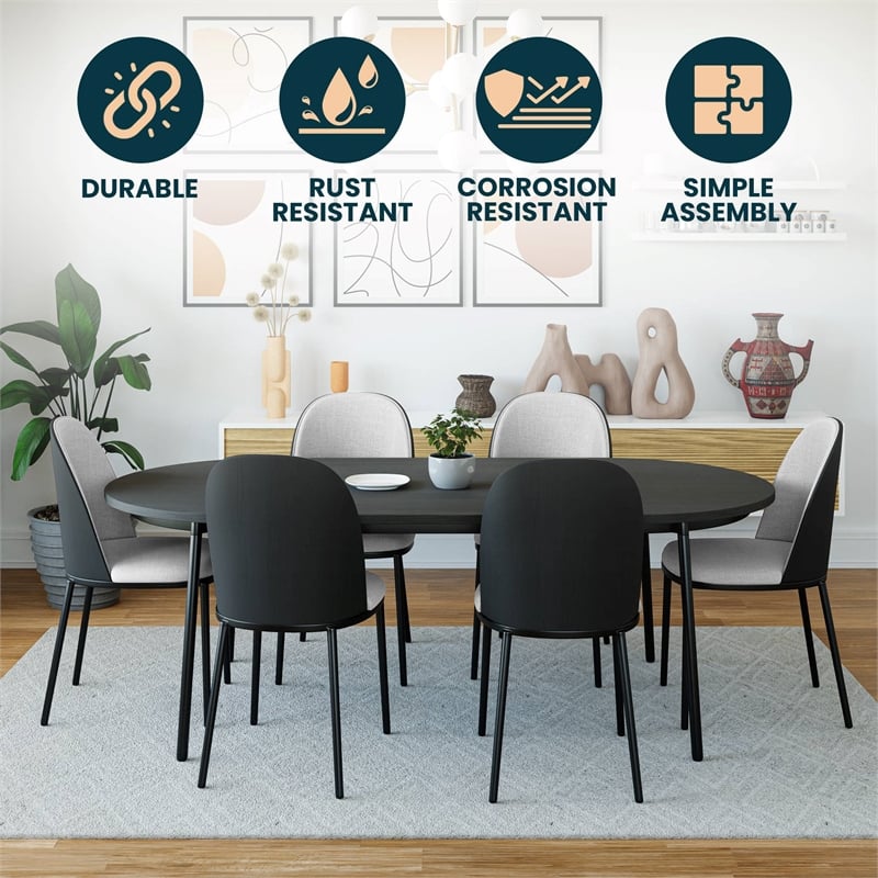 LeisureMod Tule Dining Chair with Leather Seat Set of 4 Black/White