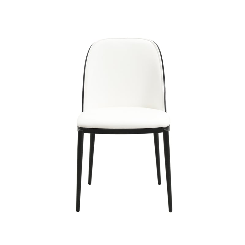 LeisureMod Tule Dining Chair with Leather Seat Set of 4 Black/White