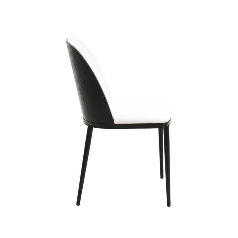 LeisureMod Tule Dining Chair with Leather Seat Set of 4 Black/White