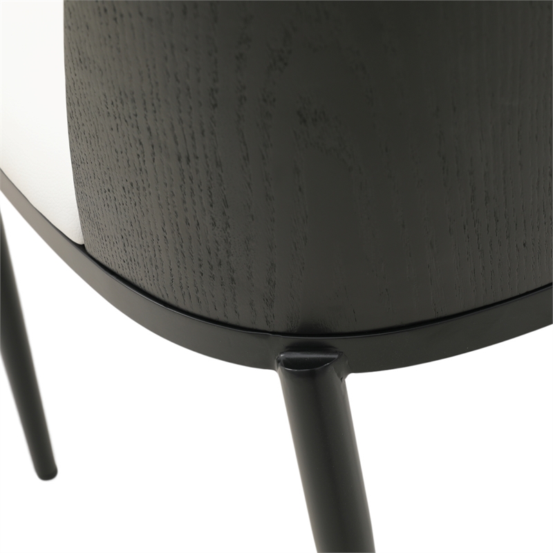 LeisureMod Tule Dining Chair with Leather Seat Set of 4 Black/White