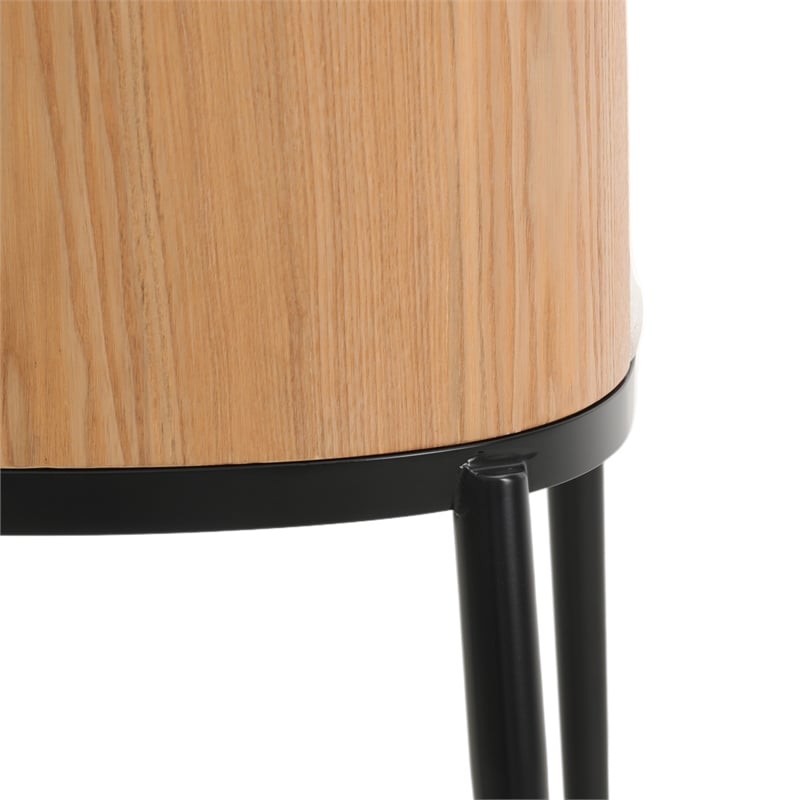 LeisureMod Tule Dining Chair with Velvet Seat Set of 4 Natural Wood/Beige