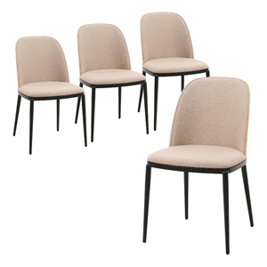 LeisureMod Tule Dining Chair with Velvet Seat Set of 4 Natural Wood/Brown
