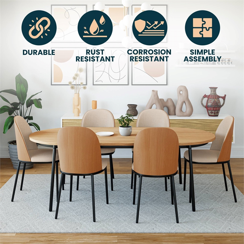 LeisureMod Tule Dining Chair with Velvet Seat Set of 4 Natural Wood/Brown