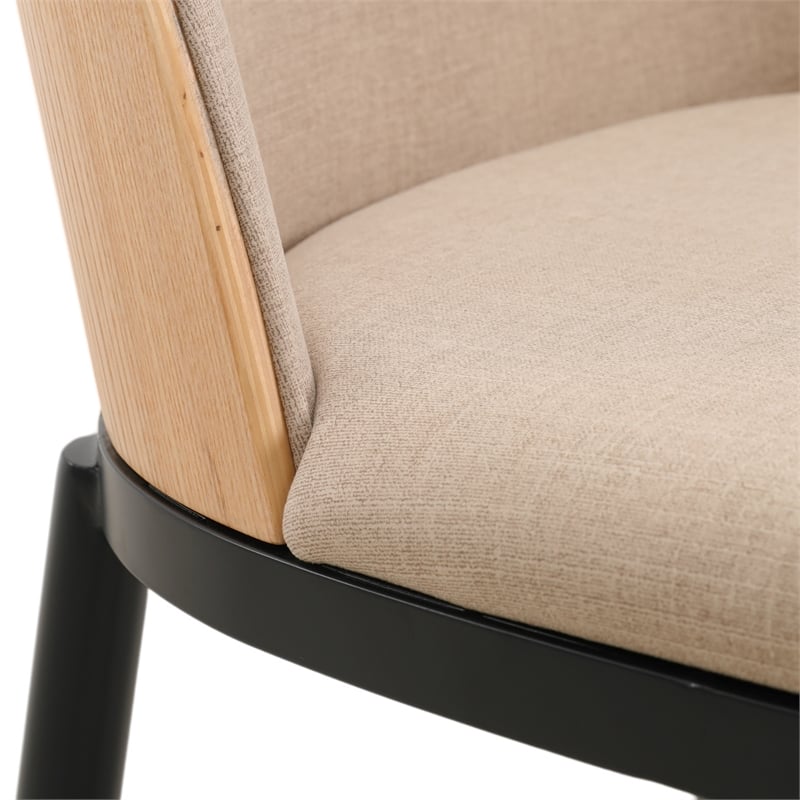 LeisureMod Tule Dining Chair with Velvet Seat Set of 4 Natural Wood/Brown