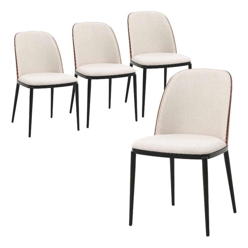 LeisureMod Tule Dining Chair with Velvet Seat Set of 4 Walnut/Beige