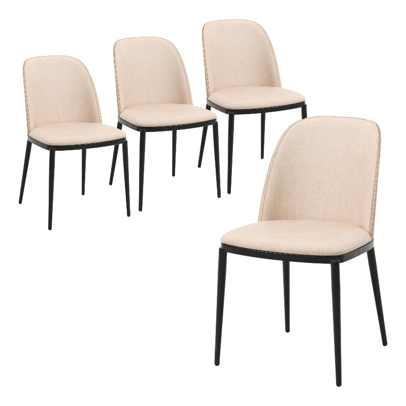 LeisureMod Tule Dining Chair with Leather Seat Set of 4 Walnut/Light Brown