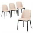 LeisureMod Tule Dining Chair with Leather Seat Set of 4 Walnut/Light Brown