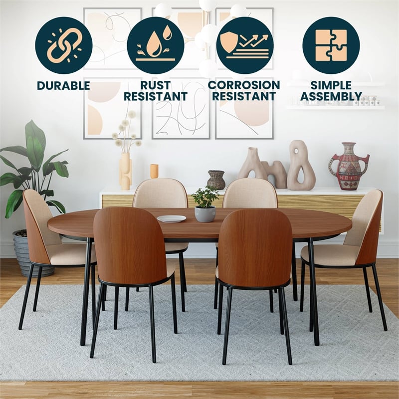 LeisureMod Tule Dining Chair with Leather Seat Set of 4 Walnut/Light Brown