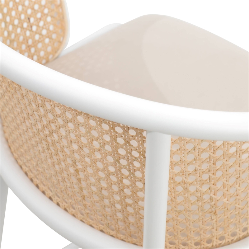 LeisureMod Ervilla Bar Stool with White Powder Coated Metal Frame Set of 2 Beige