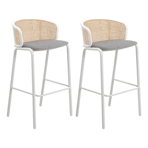 LeisureMod Ervilla Bar Stool with White Powder Coated Metal Frame Set of 2 Gray