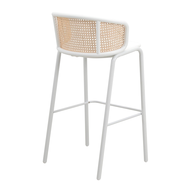 LeisureMod Ervilla Bar Stool with White Powder Coated Metal Frame Set of 2 White