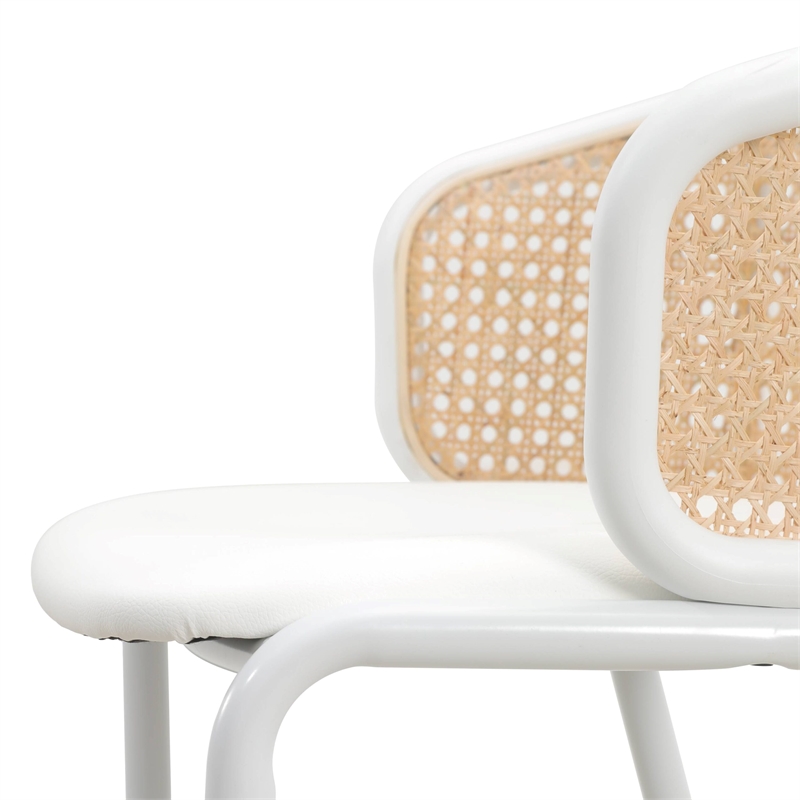 LeisureMod Ervilla Bar Stool with White Powder Coated Metal Frame Set of 2 White