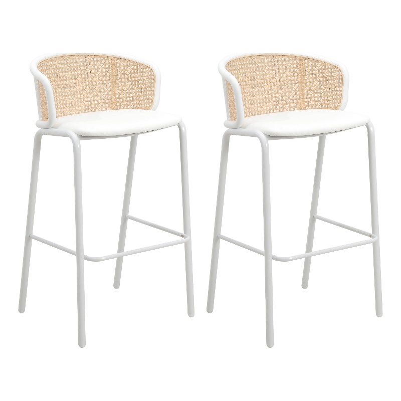 LeisureMod Ervilla Bar Stool with White Powder Coated Metal Frame Set of 2 White