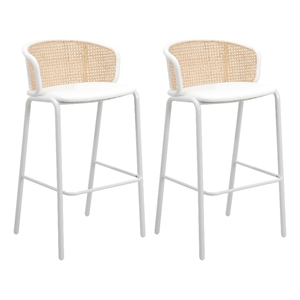 LeisureMod Ervilla Bar Stool with White Powder Coated Metal Frame Set of 2 White