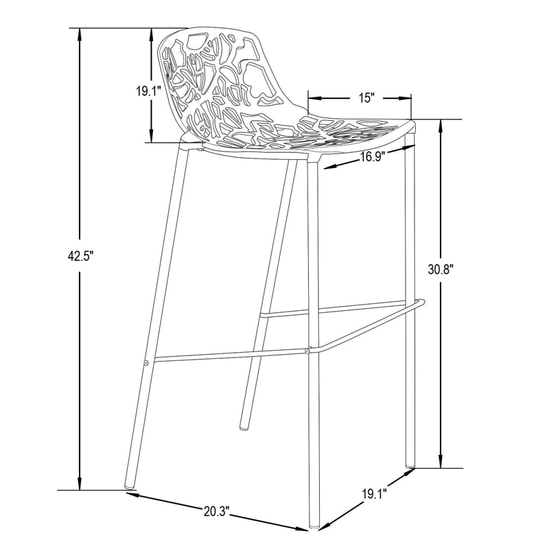 LeisureMod Devon Modern Bar Stool with Powder Coated Aluminum Frame Black