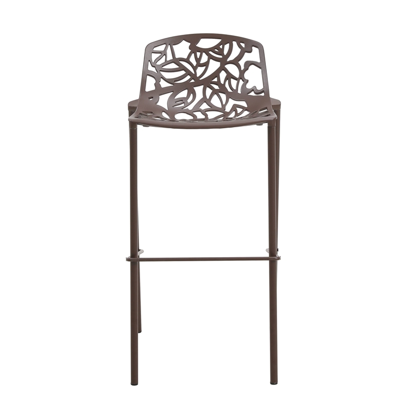 LeisureMod Devon Modern Bar Stool with Powder Coated Aluminum Frame Brown