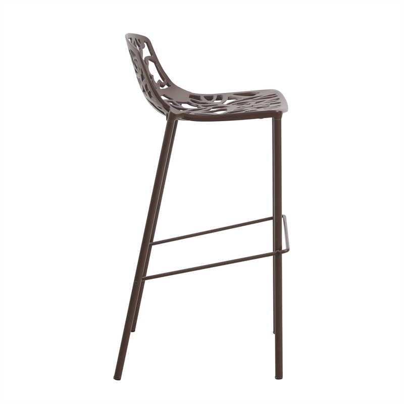 LeisureMod Devon Modern Bar Stool with Powder Coated Aluminum Frame Brown
