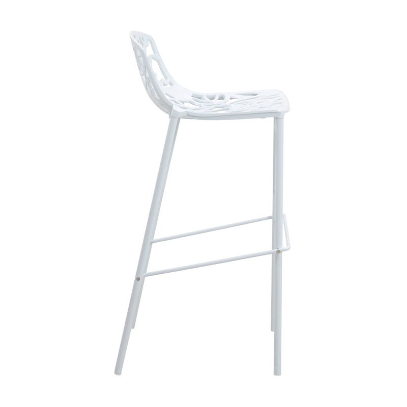 LeisureMod Devon Modern Bar Stool with Powder Coated Aluminum Frame White