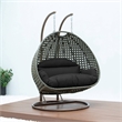 LeisureMod Outdoor Beige Wicker Hanging Double Egg Swing Chair in Black
