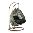 LeisureMod Outdoor Beige Wicker Hanging Double Egg Swing Chair in Black