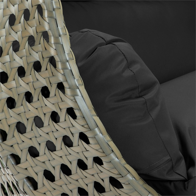 LeisureMod Outdoor Beige Wicker Hanging Double Egg Swing Chair in Black