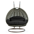 LeisureMod Outdoor Beige Wicker Hanging Double Egg Swing Chair in Black