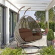 LeisureMod Outdoor Beige Wicker Hanging Double Egg Swing Chair in Brown