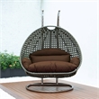 LeisureMod Outdoor Beige Wicker Hanging Double Egg Swing Chair in Brown