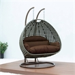 LeisureMod Outdoor Beige Wicker Hanging Double Egg Swing Chair in Brown