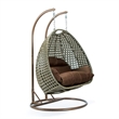 LeisureMod Outdoor Beige Wicker Hanging Double Egg Swing Chair in Brown