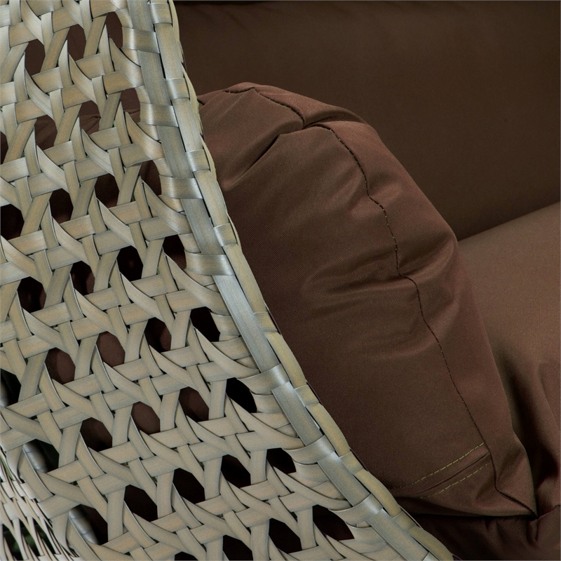 LeisureMod Outdoor Beige Wicker Hanging Double Egg Swing Chair in Brown