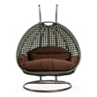 LeisureMod Outdoor Beige Wicker Hanging Double Egg Swing Chair in Brown