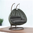 LeisureMod Outdoor Beige Wicker Hanging Double Egg Swing Chair in Dark Gray
