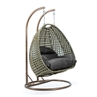 LeisureMod Outdoor Beige Wicker Hanging Double Egg Swing Chair in Dark Gray