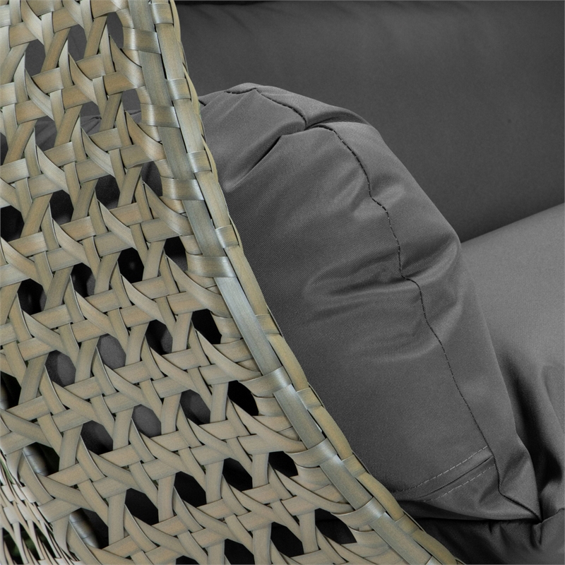 LeisureMod Outdoor Beige Wicker Hanging Double Egg Swing Chair in Dark Gray