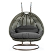 LeisureMod Outdoor Beige Wicker Hanging Double Egg Swing Chair in Dark Gray