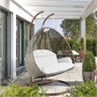 LeisureMod Outdoor Beige Wicker Hanging Double Egg Swing Chair in White
