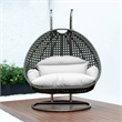 LeisureMod Outdoor Beige Wicker Hanging Double Egg Swing Chair in White
