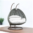 LeisureMod Outdoor Beige Wicker Hanging Double Egg Swing Chair in White